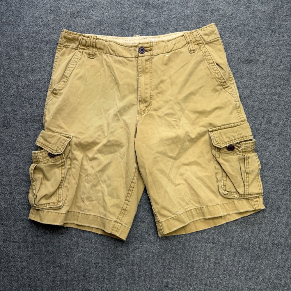 Aeropostale A87 Mens Cargo Shorts Tan Khaki Cotton Twill Size 36 Distressed